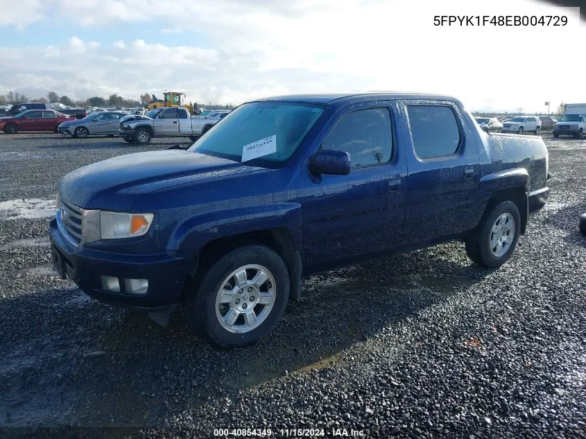 2014 Honda Ridgeline Rts VIN: 5FPYK1F48EB004729 Lot: 40854349