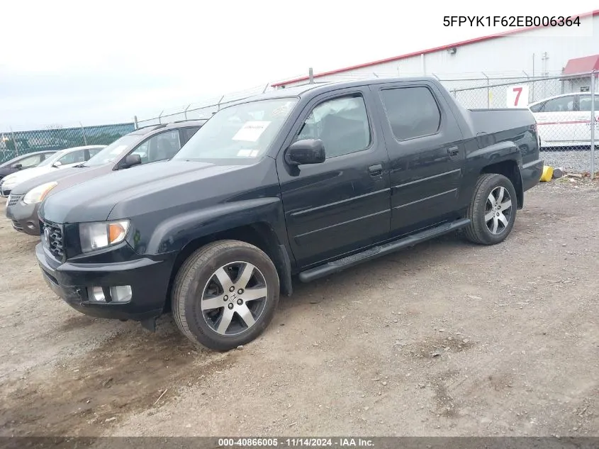 2014 Honda Ridgeline Se VIN: 5FPYK1F62EB006364 Lot: 40866005