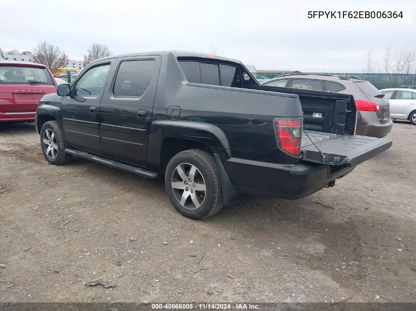 2014 Honda Ridgeline Se VIN: 5FPYK1F62EB006364 Lot: 40866005