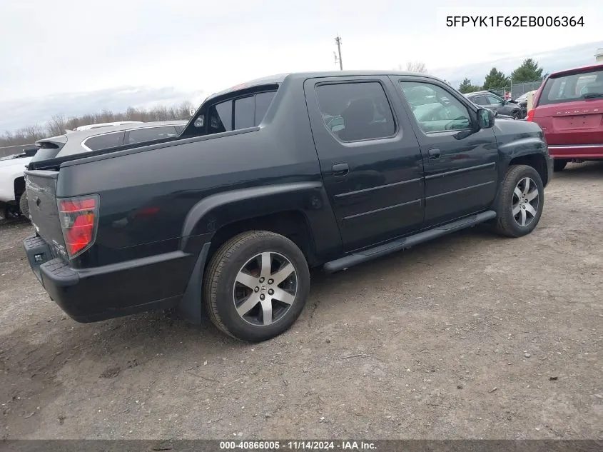 2014 Honda Ridgeline Se VIN: 5FPYK1F62EB006364 Lot: 40866005