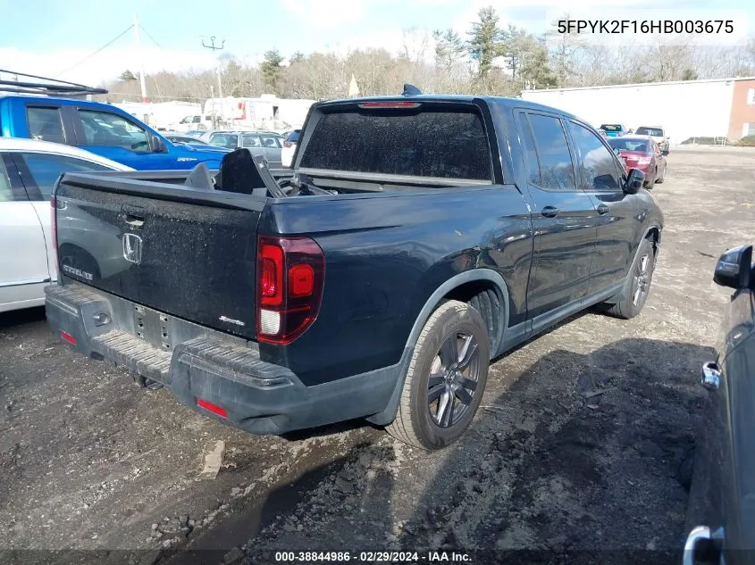 5FPYK2F16HB003675 2017 Honda Ridgeline Sport