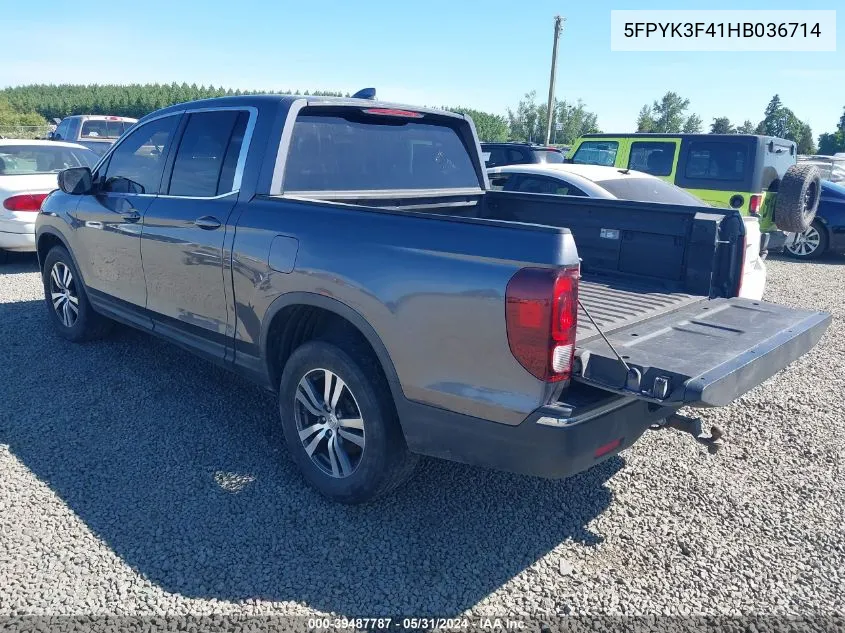 2017 Honda Ridgeline Rts VIN: 5FPYK3F41HB036714 Lot: 39487787