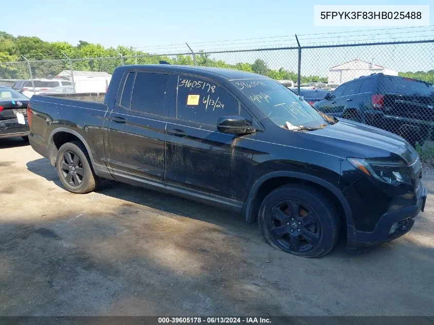 2017 Honda Ridgeline Black Edition VIN: 5FPYK3F83HB025488 Lot: 39605178