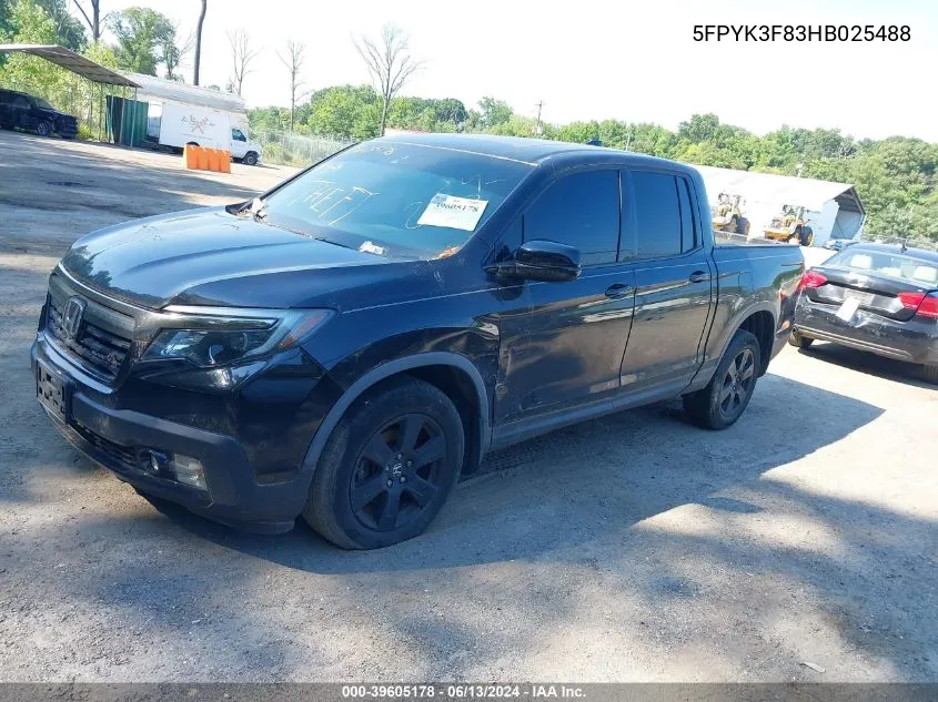 5FPYK3F83HB025488 2017 Honda Ridgeline Black Edition