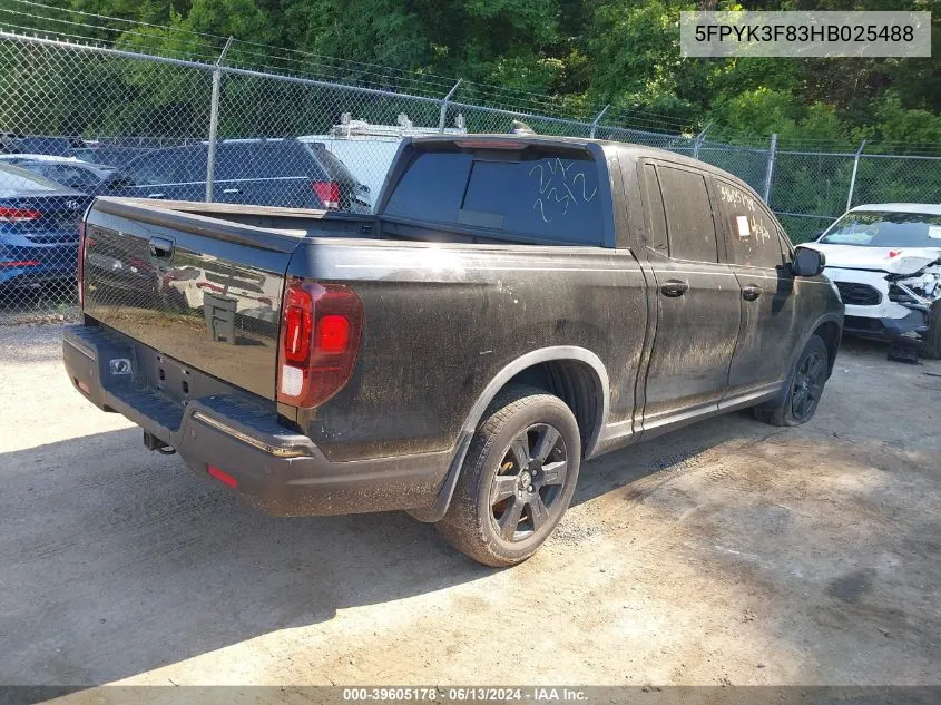 5FPYK3F83HB025488 2017 Honda Ridgeline Black Edition