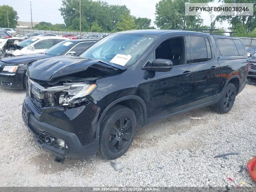 5FPYK3F80HB038246 2017 Honda Ridgeline Black Edition