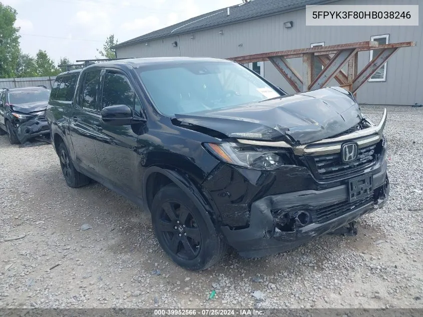 2017 Honda Ridgeline Black Edition VIN: 5FPYK3F80HB038246 Lot: 39952566