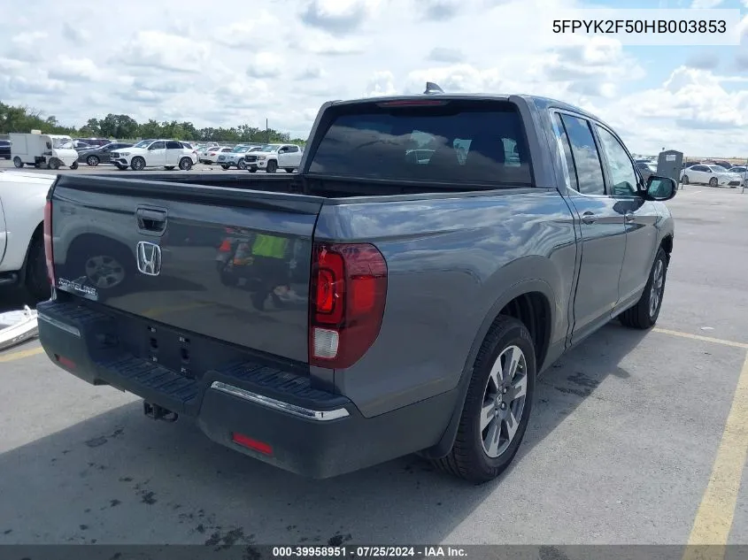 2017 Honda Ridgeline Rtl VIN: 5FPYK2F50HB003853 Lot: 39958951