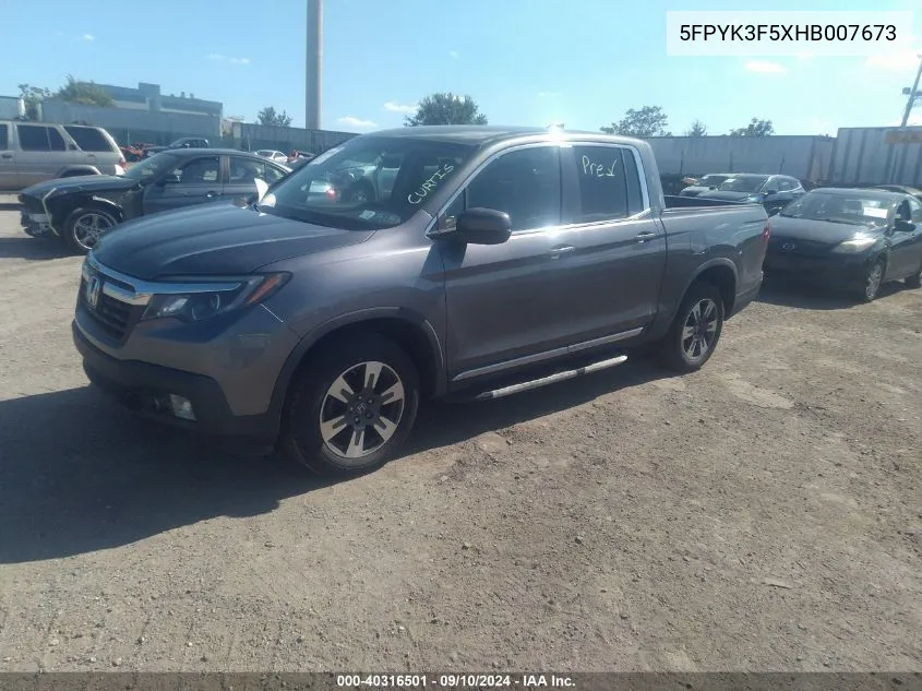 2017 Honda Ridgeline Rtl VIN: 5FPYK3F5XHB007673 Lot: 40316501