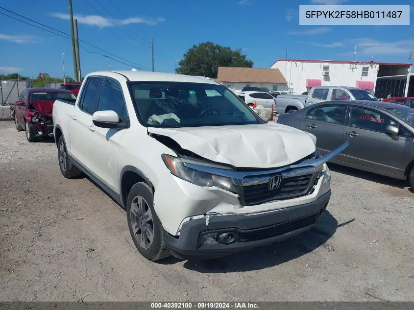 2017 Honda Ridgeline Rtl VIN: 5FPYK2F58HB011487 Lot: 40392180