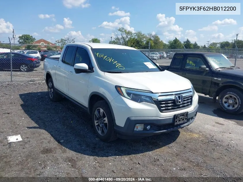 2017 Honda Ridgeline Rtl-T VIN: 5FPYK3F62HB012200 Lot: 40401490