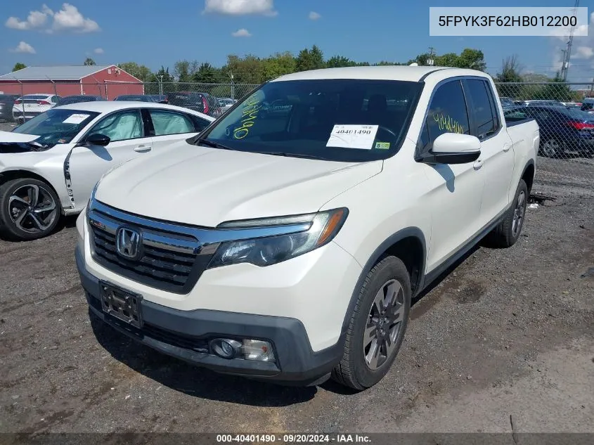 2017 Honda Ridgeline Rtl-T VIN: 5FPYK3F62HB012200 Lot: 40401490