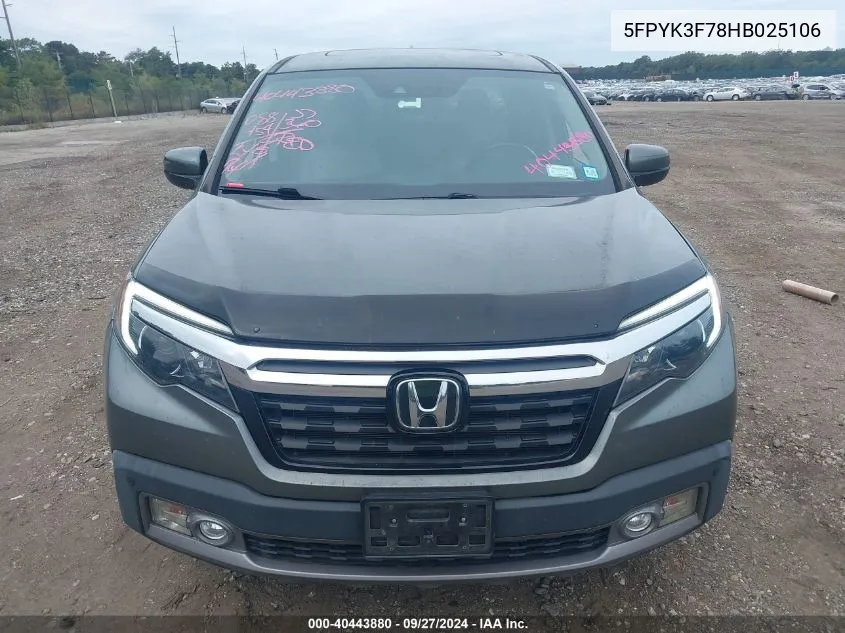 2017 Honda Ridgeline Rtl-E VIN: 5FPYK3F78HB025106 Lot: 40443880