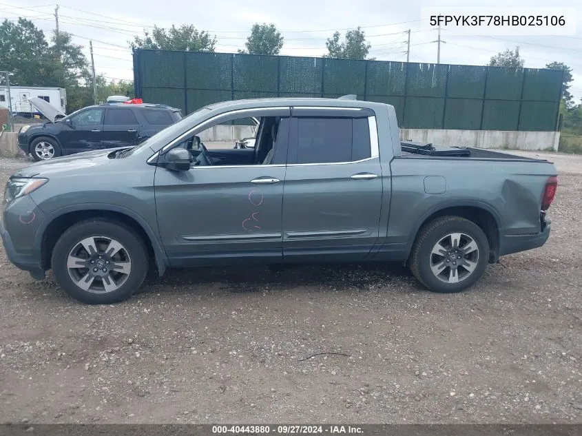 2017 Honda Ridgeline Rtl-E VIN: 5FPYK3F78HB025106 Lot: 40443880