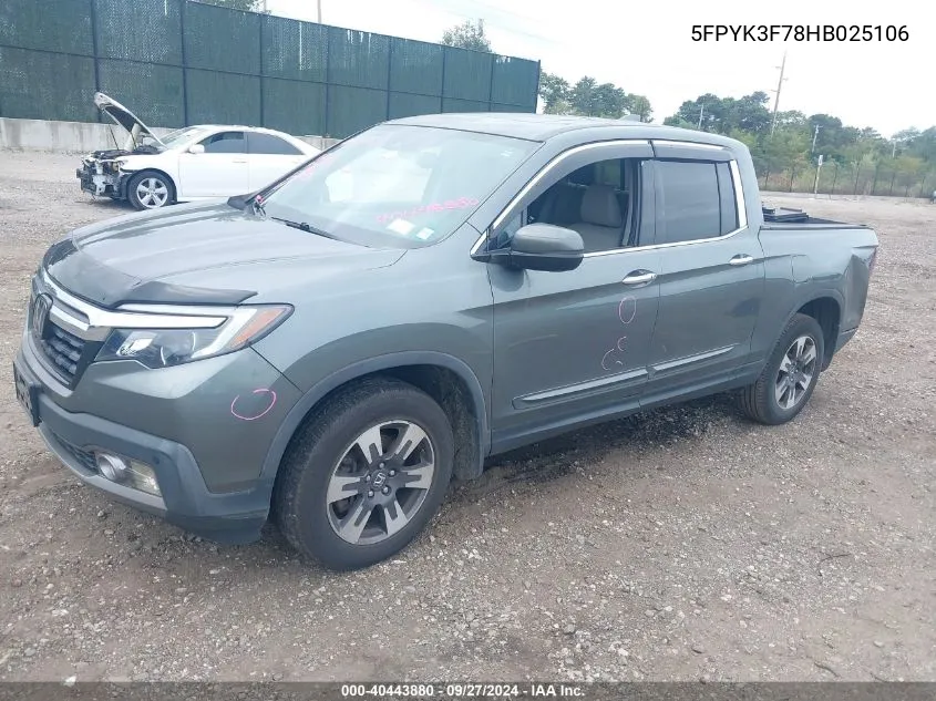 2017 Honda Ridgeline Rtl-E VIN: 5FPYK3F78HB025106 Lot: 40443880