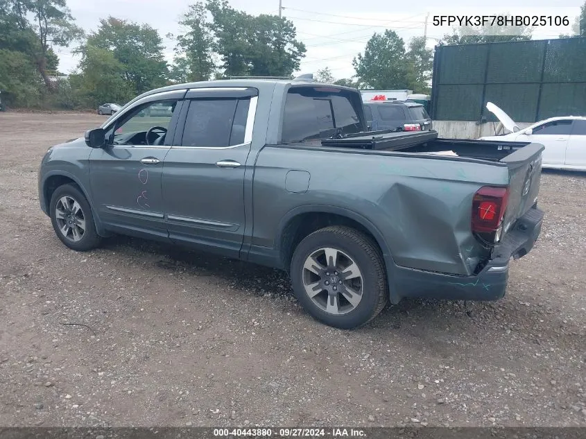 2017 Honda Ridgeline Rtl-E VIN: 5FPYK3F78HB025106 Lot: 40443880