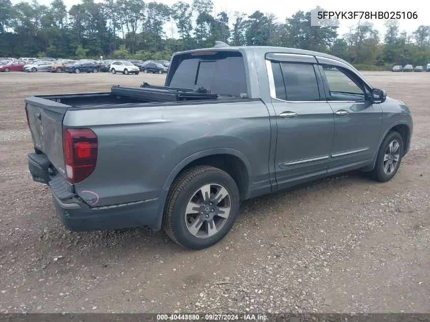 2017 Honda Ridgeline Rtl-E VIN: 5FPYK3F78HB025106 Lot: 40443880