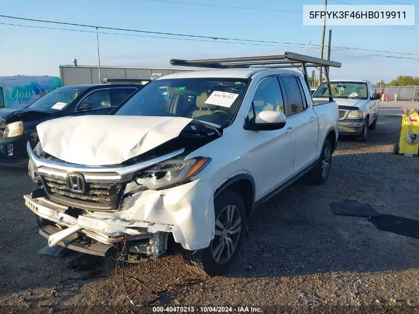 2017 Honda Ridgeline Rts VIN: 5FPYK3F46HB019911 Lot: 40470213