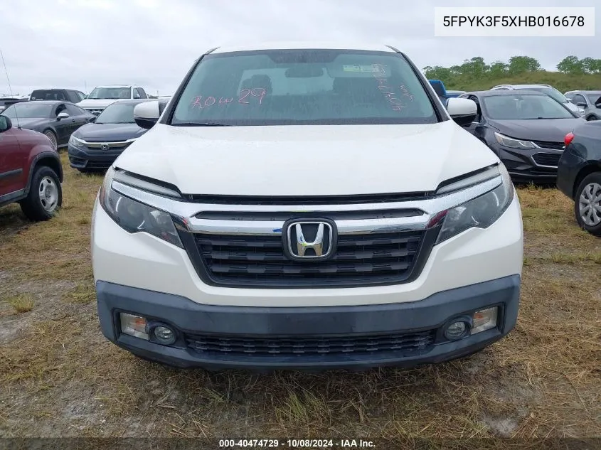 2017 Honda Ridgeline Rtl VIN: 5FPYK3F5XHB016678 Lot: 40474729