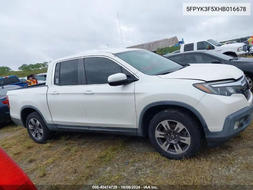 2017 Honda Ridgeline Rtl VIN: 5FPYK3F5XHB016678 Lot: 40474729