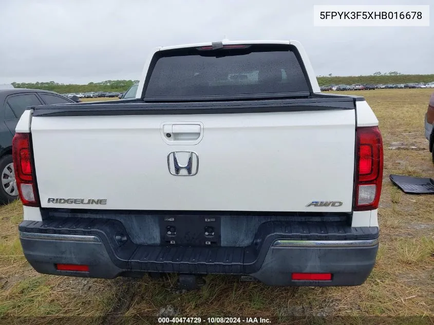 5FPYK3F5XHB016678 2017 Honda Ridgeline Rtl