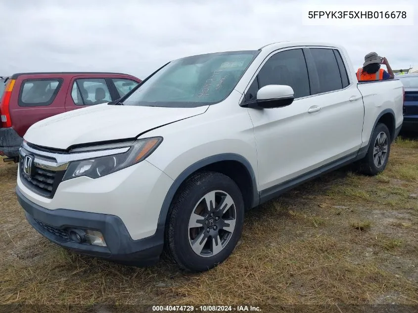 5FPYK3F5XHB016678 2017 Honda Ridgeline Rtl