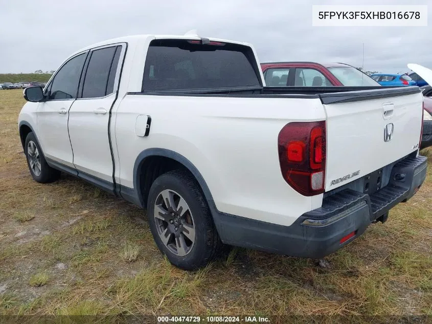 5FPYK3F5XHB016678 2017 Honda Ridgeline Rtl