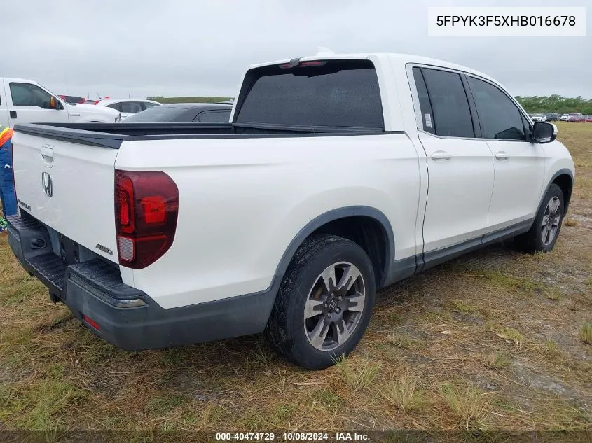 5FPYK3F5XHB016678 2017 Honda Ridgeline Rtl