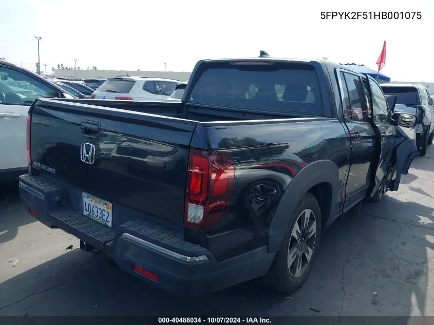 5FPYK2F51HB001075 2017 Honda Ridgeline Rtl