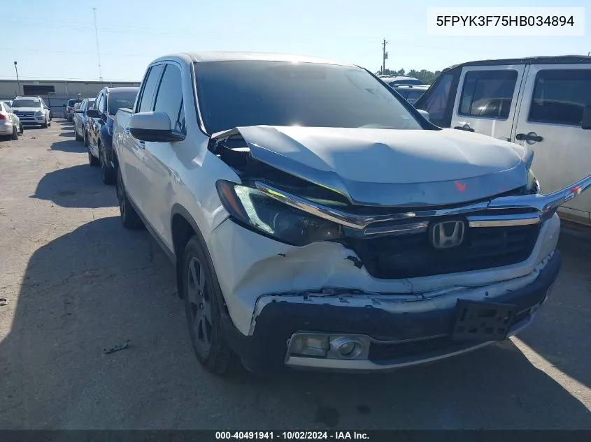 5FPYK3F75HB034894 2017 Honda Ridgeline Rtl-E