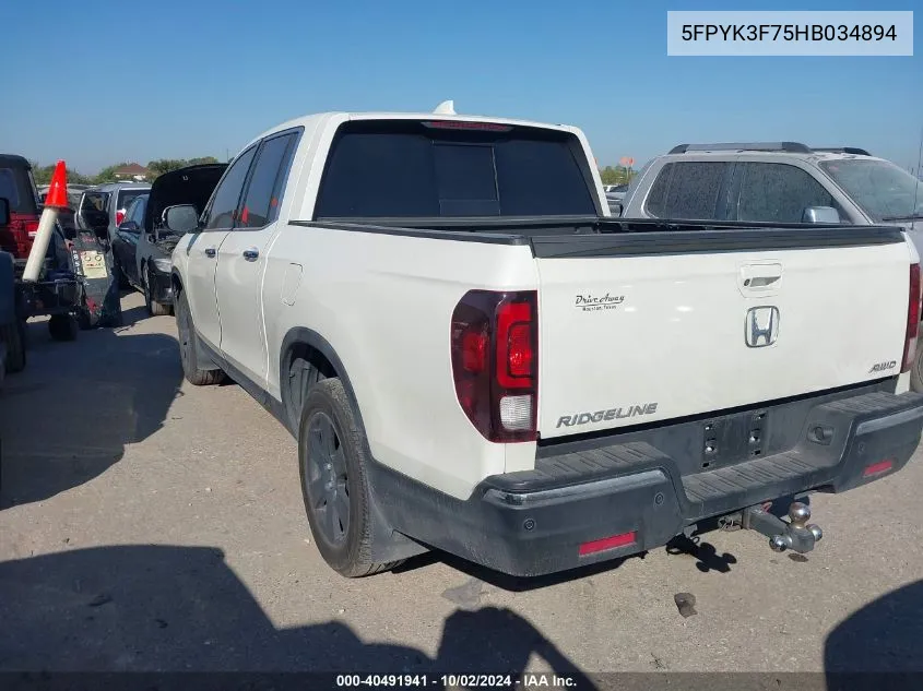 5FPYK3F75HB034894 2017 Honda Ridgeline Rtl-E