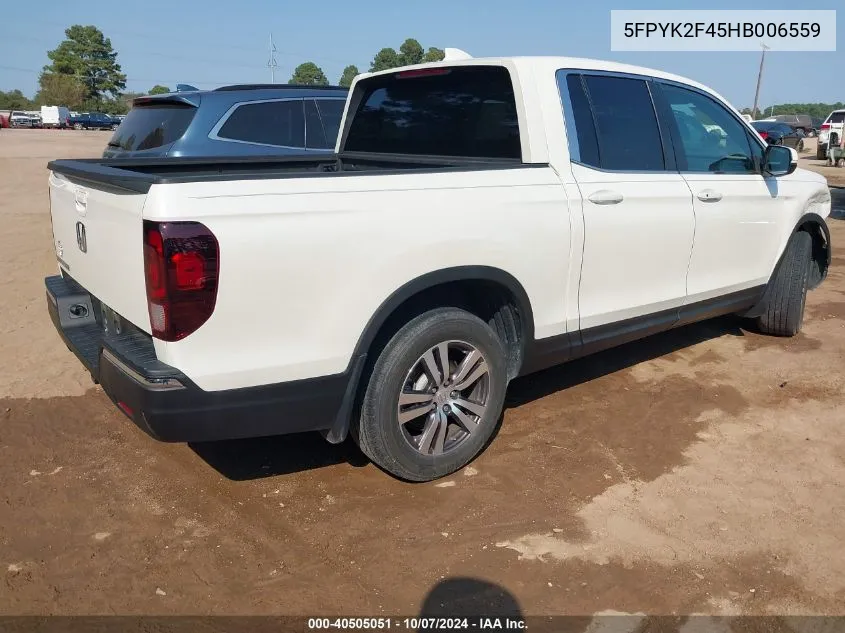 2017 Honda Ridgeline Rts VIN: 5FPYK2F45HB006559 Lot: 40505051