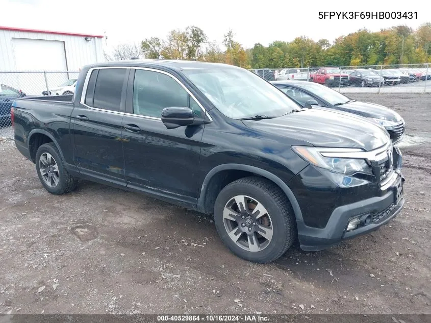 2017 Honda Ridgeline Rtl-T VIN: 5FPYK3F69HB003431 Lot: 40529864