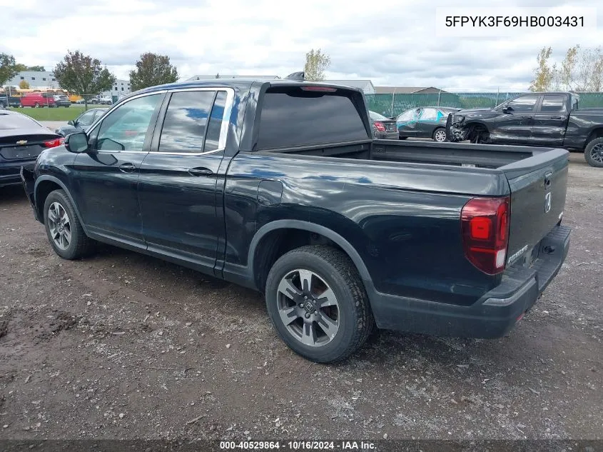 2017 Honda Ridgeline Rtl-T VIN: 5FPYK3F69HB003431 Lot: 40529864