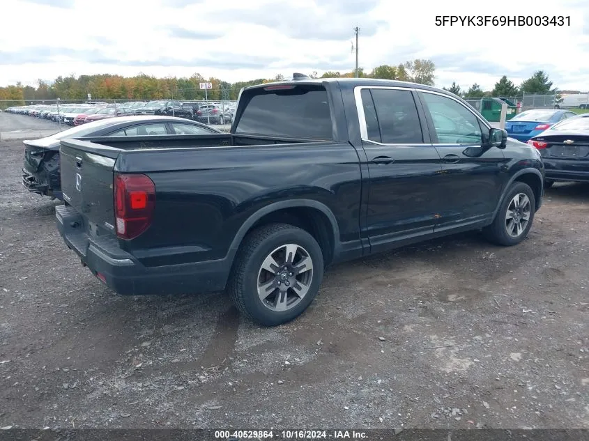 2017 Honda Ridgeline Rtl-T VIN: 5FPYK3F69HB003431 Lot: 40529864