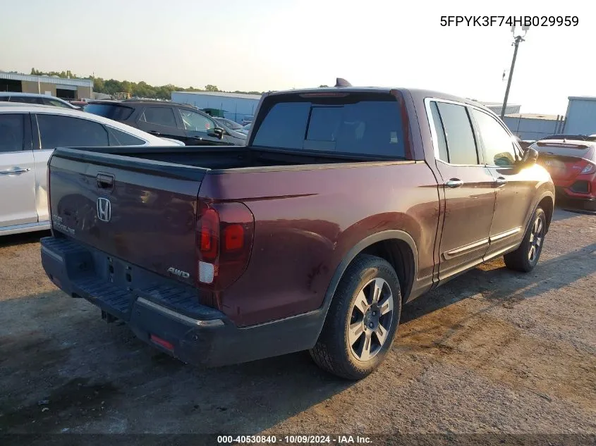 5FPYK3F74HB029959 2017 Honda Ridgeline Rtl