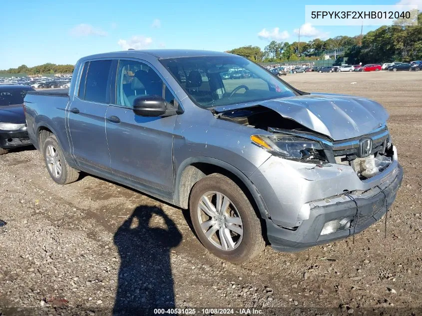 5FPYK3F2XHB012040 2017 Honda Ridgeline Rt