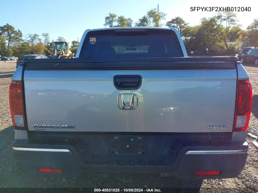 5FPYK3F2XHB012040 2017 Honda Ridgeline Rt