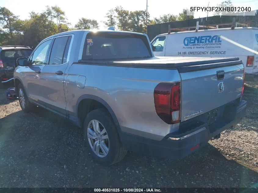 5FPYK3F2XHB012040 2017 Honda Ridgeline Rt