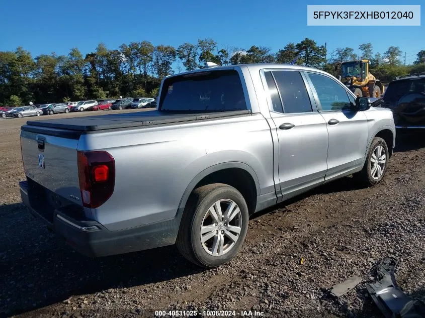 5FPYK3F2XHB012040 2017 Honda Ridgeline Rt