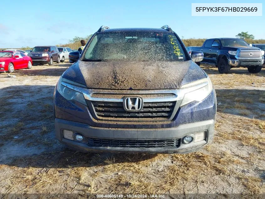 2017 Honda Ridgeline Rtl-T VIN: 5FPYK3F67HB029669 Lot: 40605149