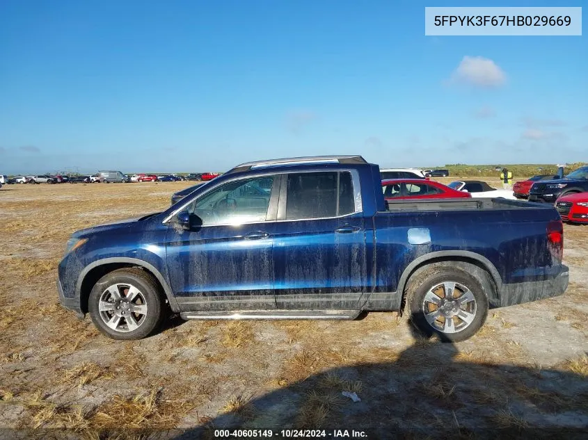 2017 Honda Ridgeline Rtl-T VIN: 5FPYK3F67HB029669 Lot: 40605149