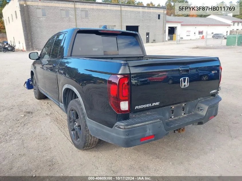 2017 Honda Ridgeline Black Edition VIN: 5FPYK3F87HB011769 Lot: 40609350