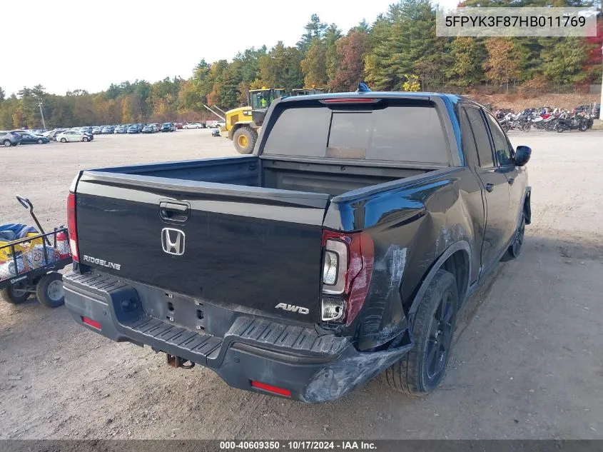 2017 Honda Ridgeline Black Edition VIN: 5FPYK3F87HB011769 Lot: 40609350