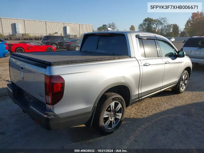 2017 Honda Ridgeline Rtl-E VIN: 5FPYK3F7XHB006671 Lot: 40635032