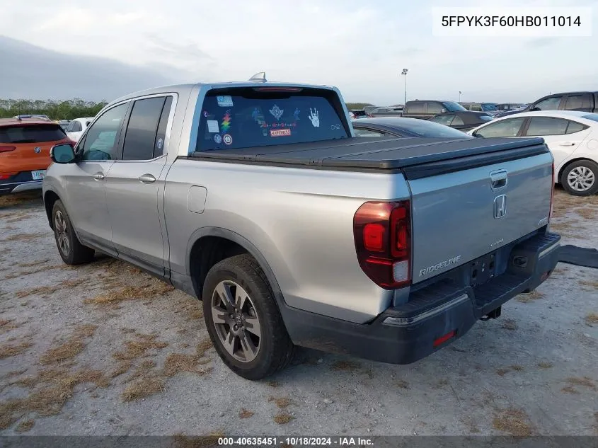 2017 Honda Ridgeline Rtl-T VIN: 5FPYK3F60HB011014 Lot: 40635451