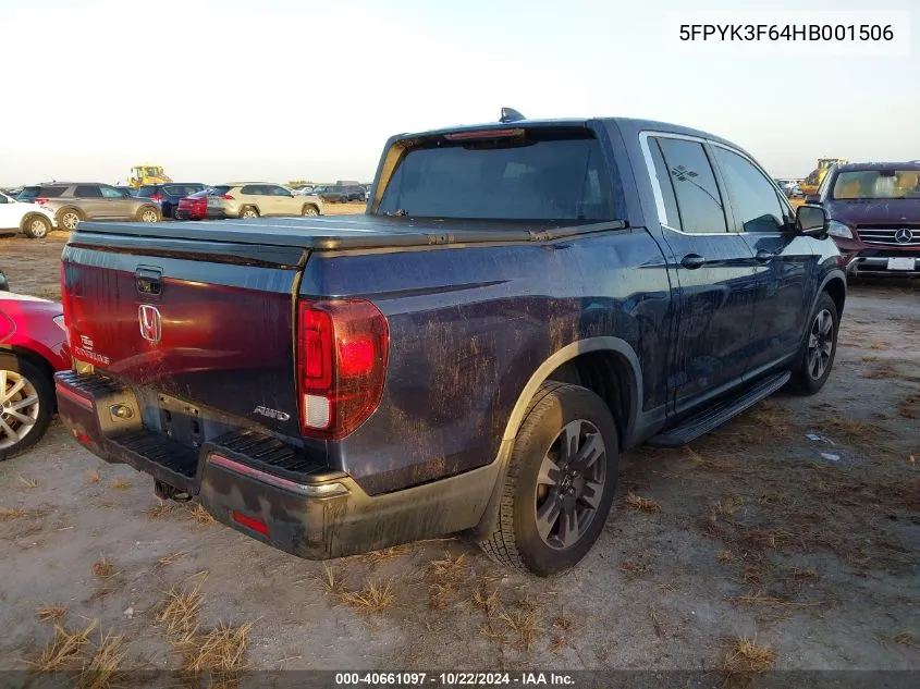 2017 Honda Ridgeline Rtl-T VIN: 5FPYK3F64HB001506 Lot: 40661097