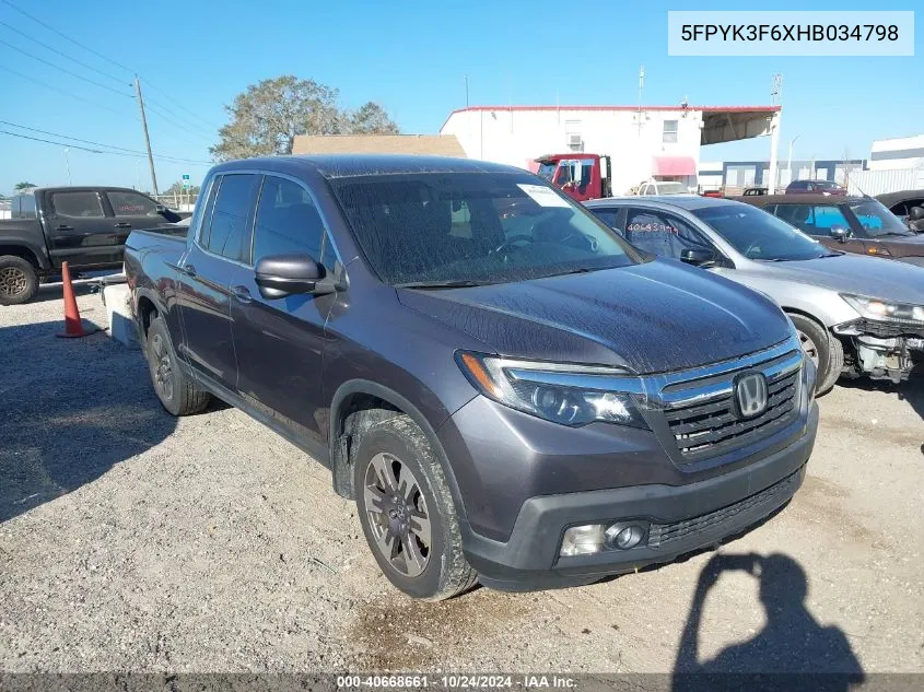 2017 Honda Ridgeline Rtl VIN: 5FPYK3F6XHB034798 Lot: 40668661