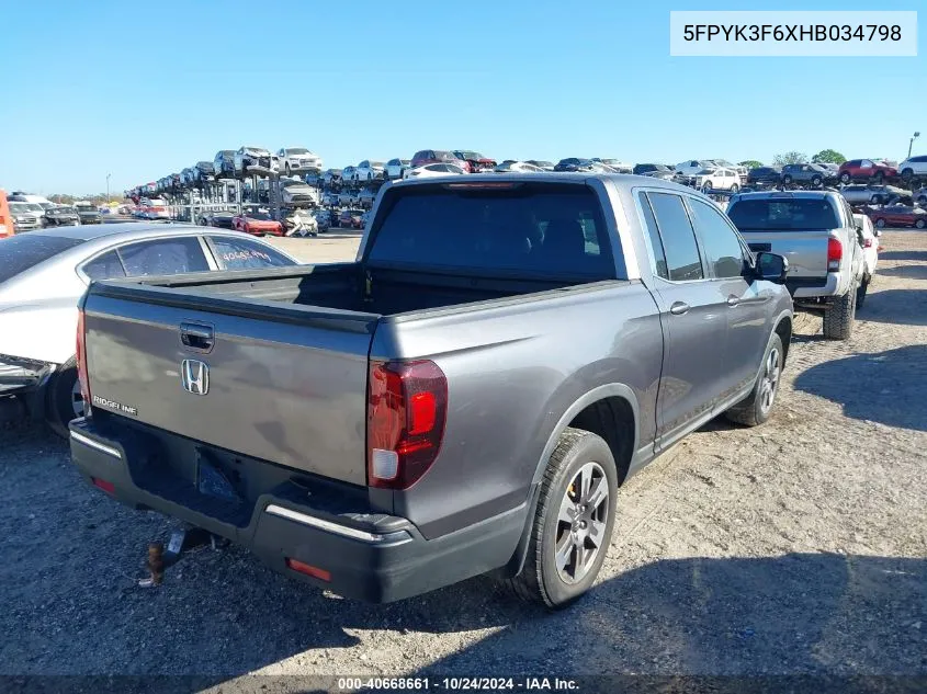 2017 Honda Ridgeline Rtl VIN: 5FPYK3F6XHB034798 Lot: 40668661