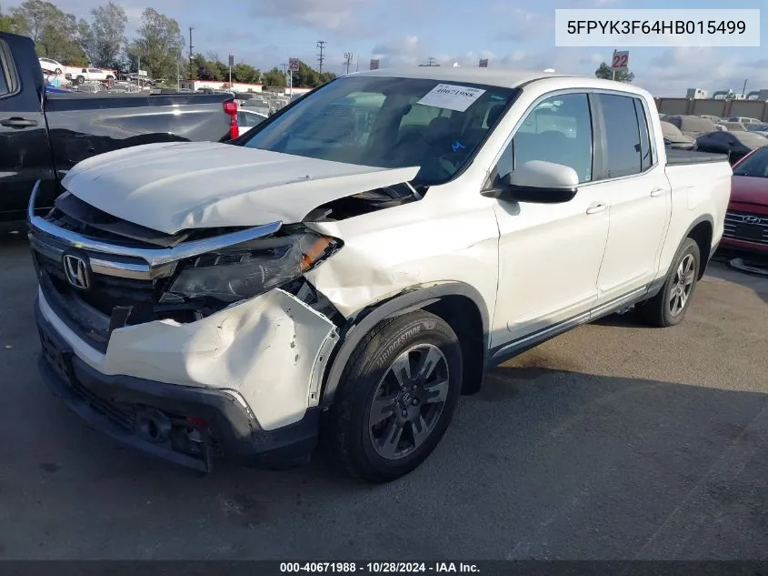 2017 Honda Ridgeline Rtl-T VIN: 5FPYK3F64HB015499 Lot: 40671988